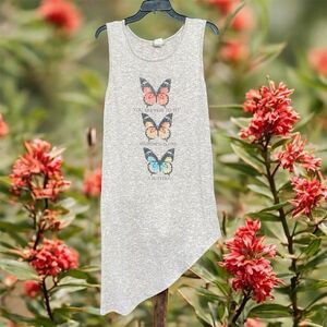 Urban Day Women's Sleeveless Butterfly Graphic Soft Taupe Tunic Top M Whimsy
